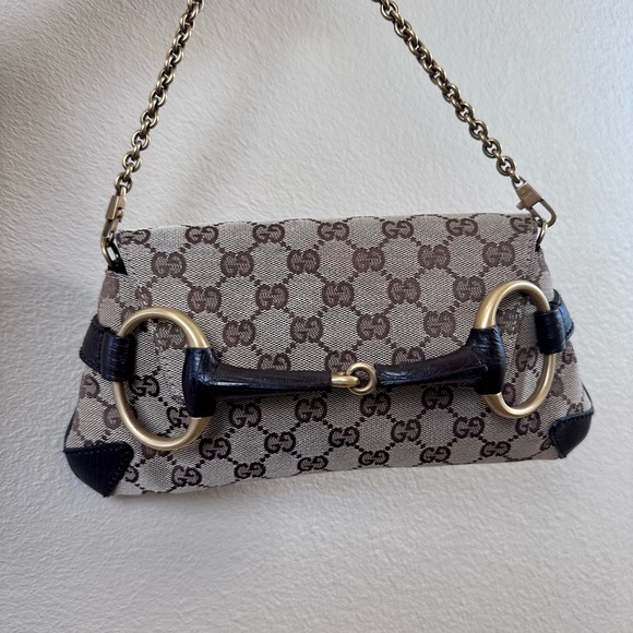 SOLD Gucci Horsebit Chain Clutch Bag Brown Monogram - Picture 4 of 16